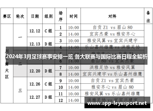 2024年3月足球赛事安排一览 各大联赛与国际比赛日程全解析